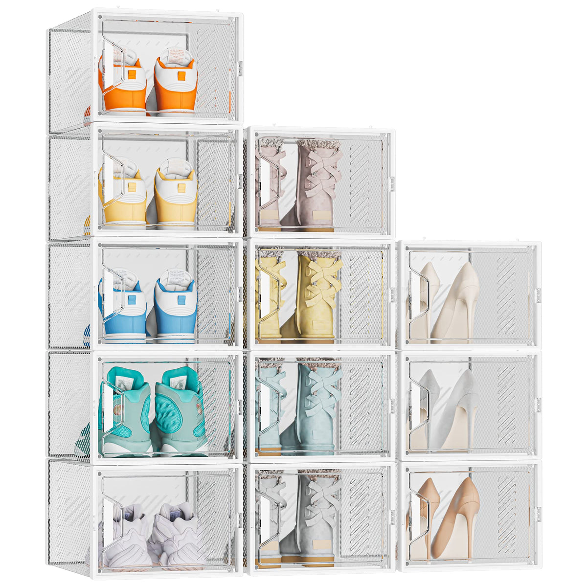 SIMPDIY shoe organizer 12-pack with clear boxes for compact closet organization