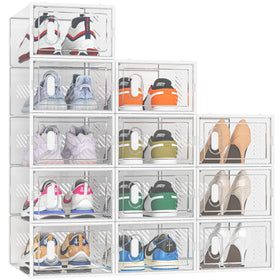 SIMPDIY shoe storage boxes with closed lids stacked for compact closet organization