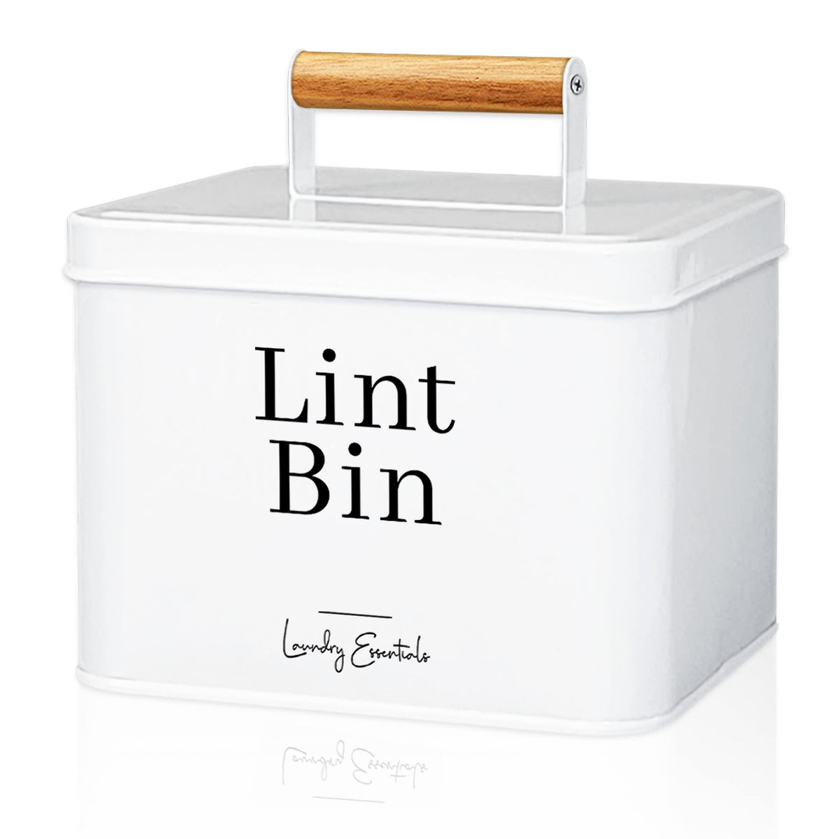 Simplation modern farmhouse lint bin in white enhances laundry room organization.