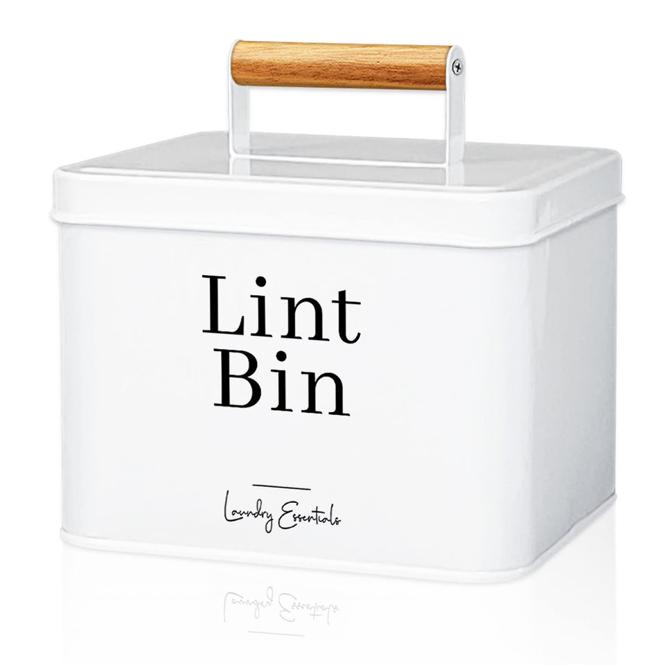 Simplation modern farmhouse lint bin in white enhances laundry room organization.