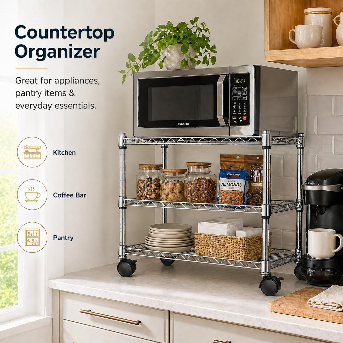 Adjustable-height Simple Deluxe shelf ready to fit varying spaces