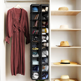 Simple Houseware filled shoes neatly stored in vertical cubbies