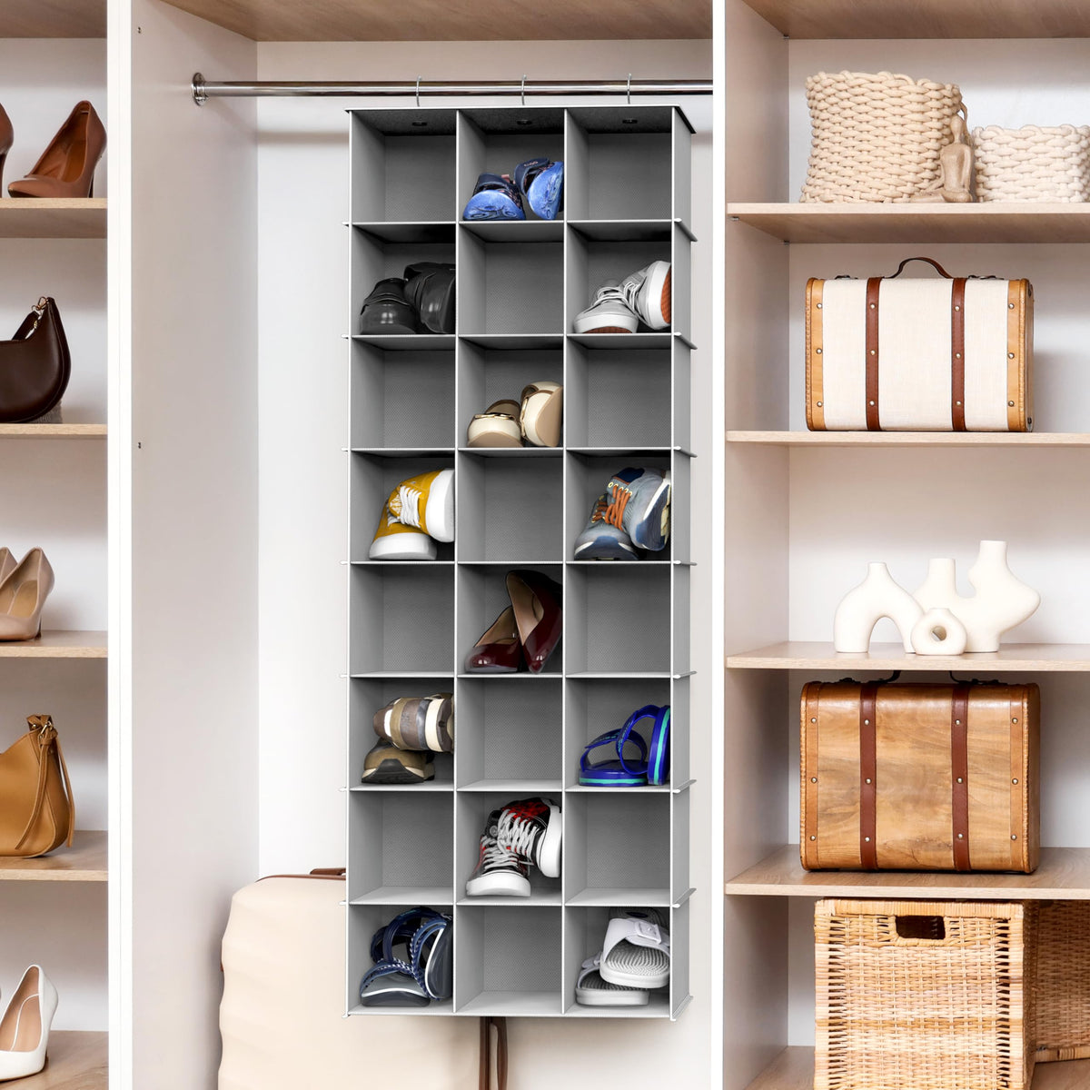 Simple Houseware 24-section shelves hanging organizer gray ample capacity for daily storage.
