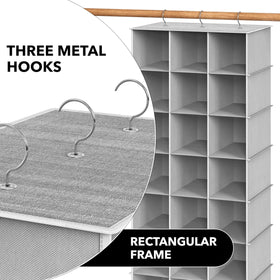 Simple Houseware 24-section shelves hanging organizer gray shows dimensions and cubby sizes.