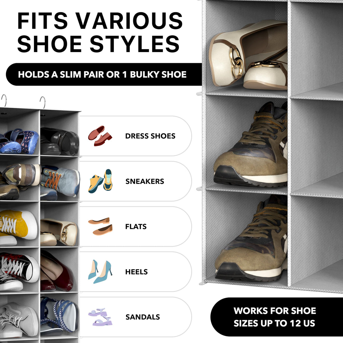 Simple Houseware 24-section shelves hanging organizer gray folded storage for seasonal packing.