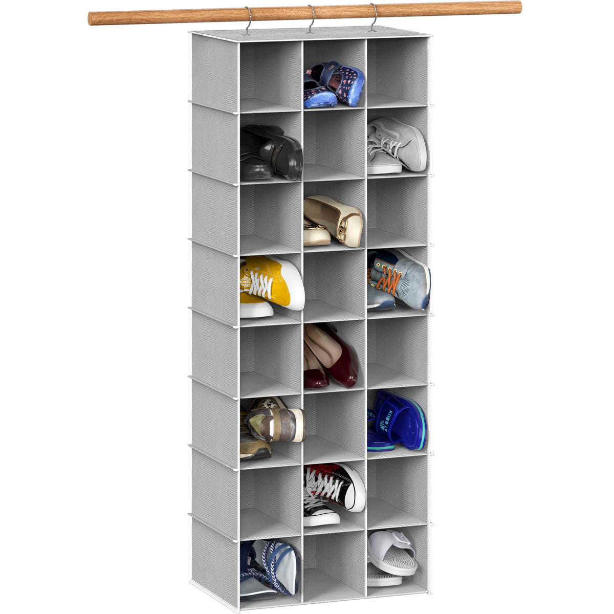 Simple Houseware 24-section shelves hanging organizer gray front view shows space-saving design.