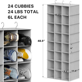 Simple Houseware 24-section shelves hanging organizer gray in closet demonstrates versatile shoe storage.