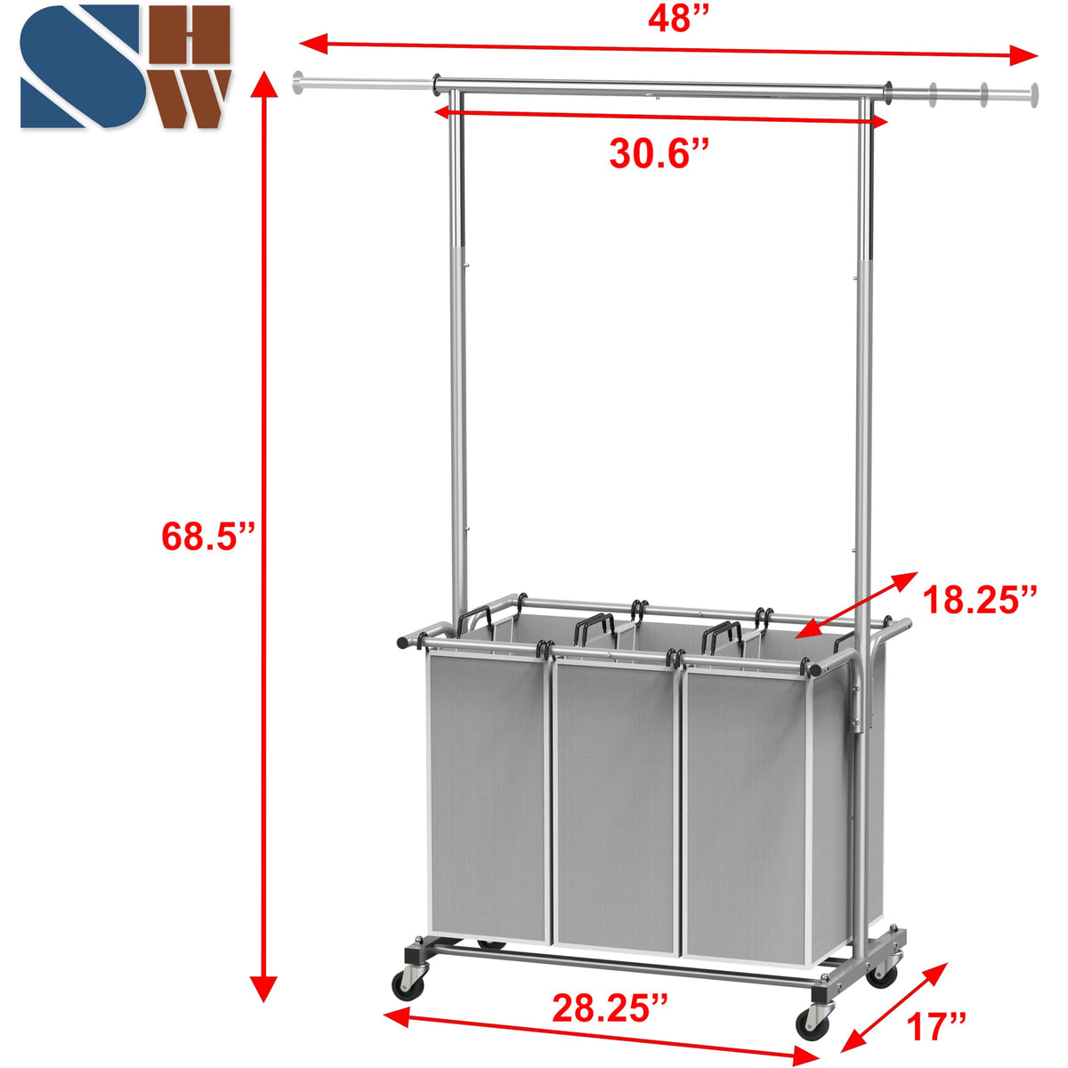 Simple Houseware three-bag system demonstrating separate laundry bags