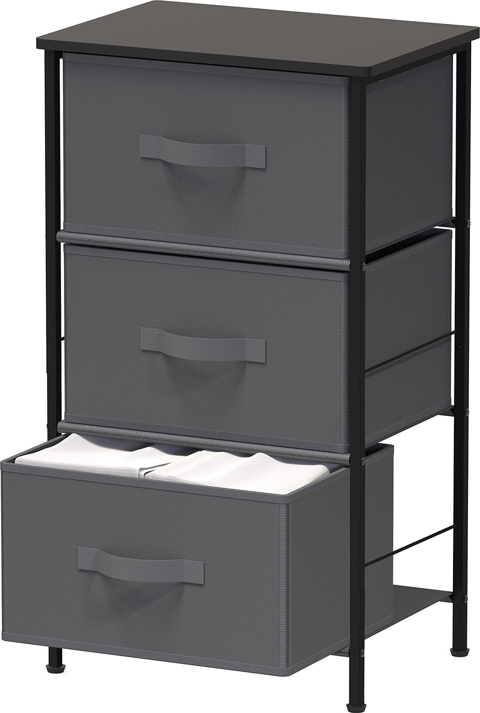 Simple Houseware 3-drawer nightstand with wood top showing organized storage by the bed