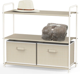 Simple Houseware 3-tier closet storage with two drawers in beige finish.