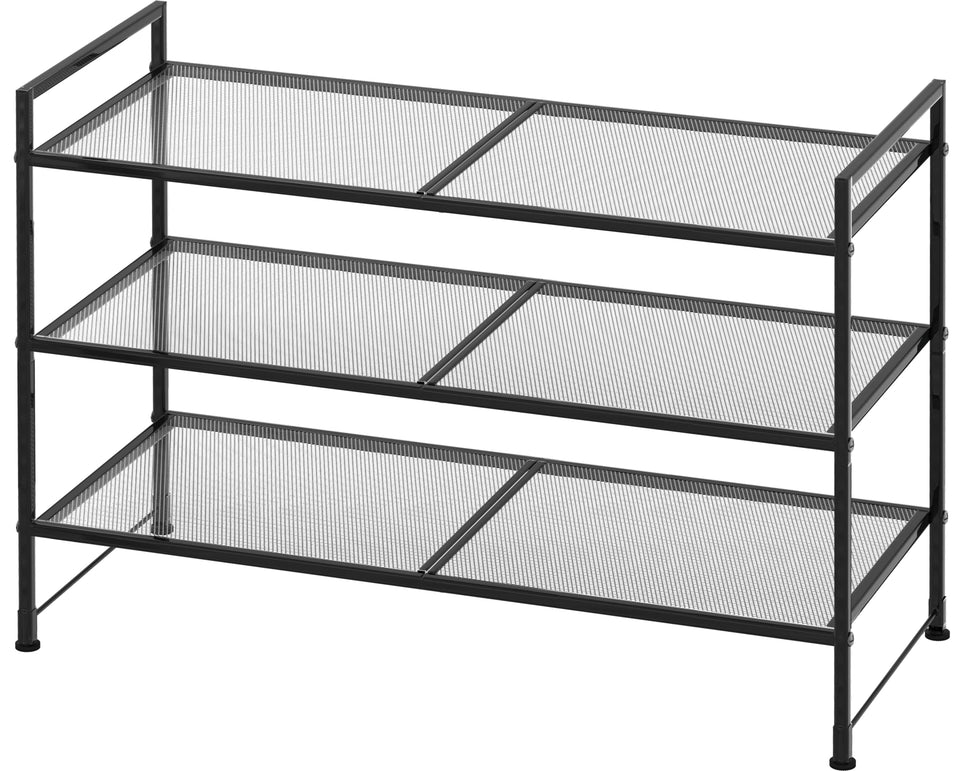 Simple Houseware 3-tier mesh shoe rack front view showcases compact, space-saving design for entryways.