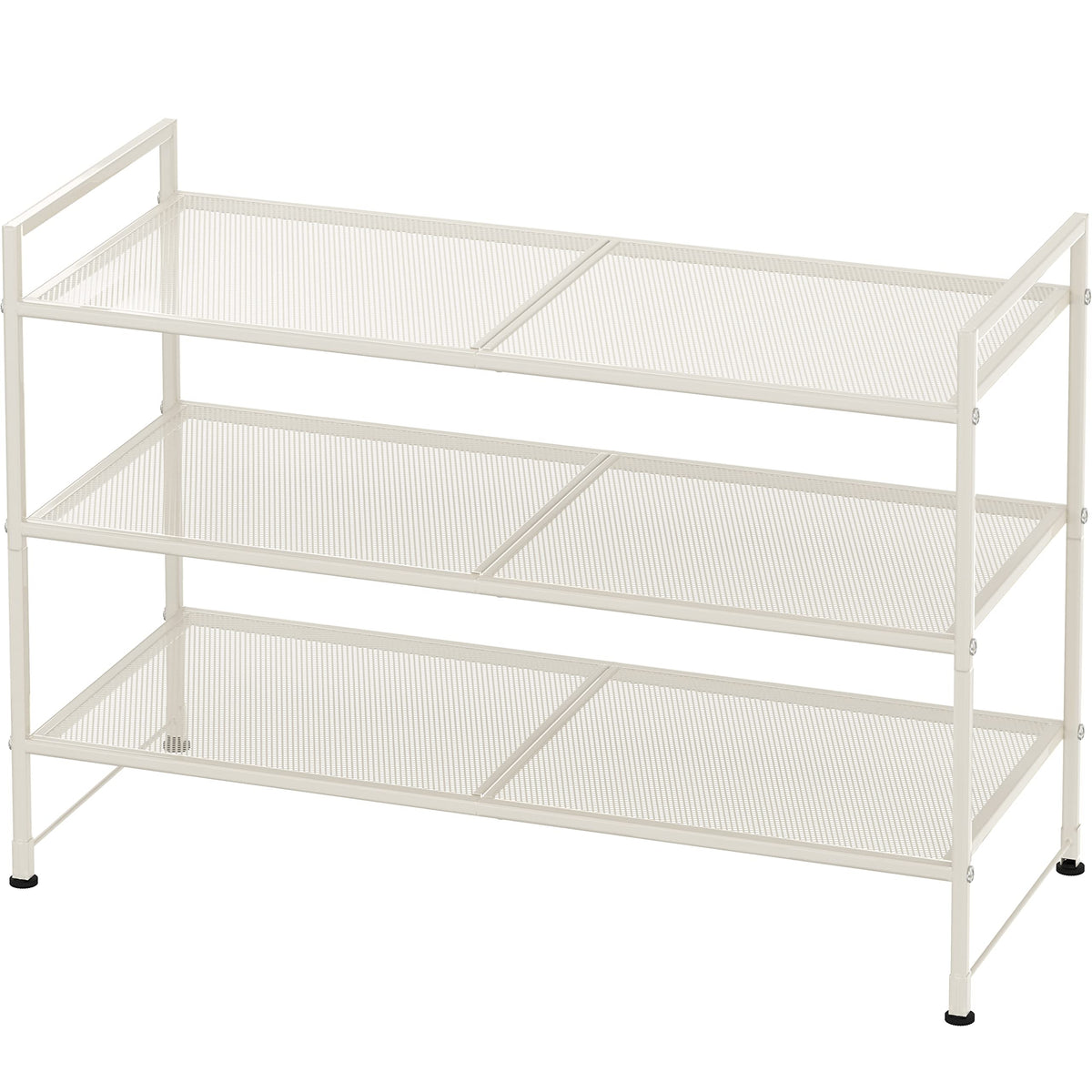 Simple Houseware 3-Tier Stackable Mesh Shoe Rack white front view, stores up to 9 pairs