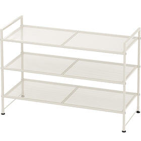 Simple Houseware 3-Tier Stackable Mesh Shoe Rack white front view, stores up to 9 pairs