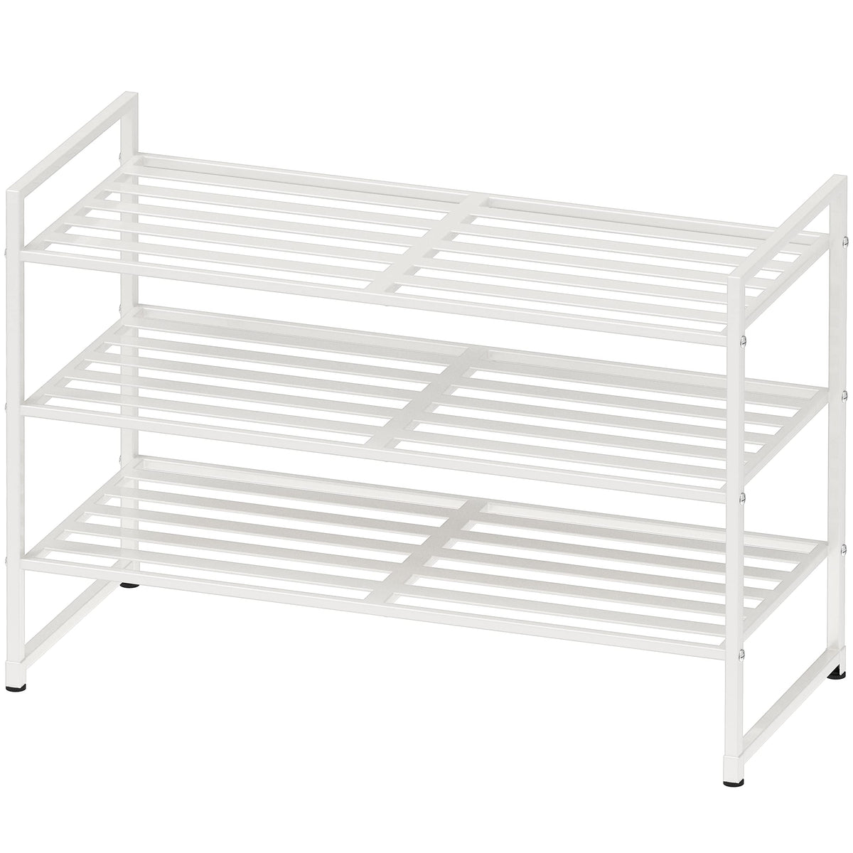 Simple Houseware 3-tier rack in white, front view, easy-access shoe storage.