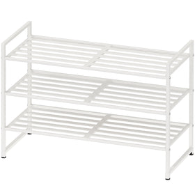 Simple Houseware 3-tier rack in white, front view, easy-access shoe storage.