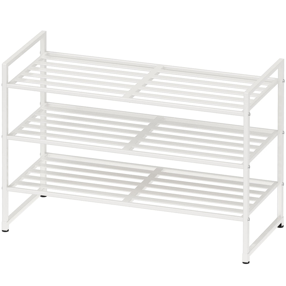 Simple Houseware 3-tier rack in white, front view, easy-access shoe storage.