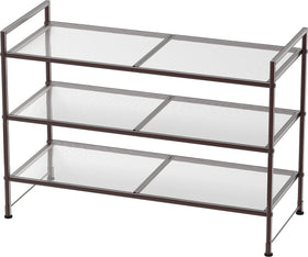 Simple Houseware 3-Tier Stackable Mesh Shoe Rack front view in bronze saves space.