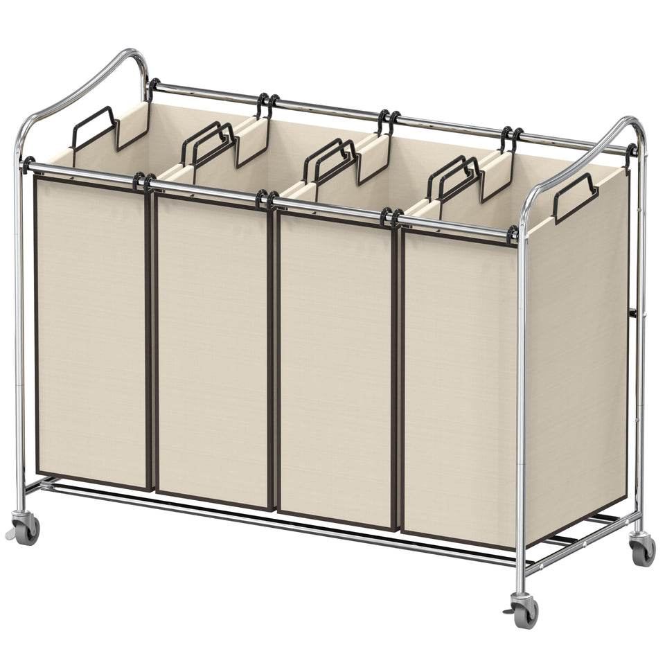 Simple Houseware 4-Bag chrome sorter front view shows organized laundry setup