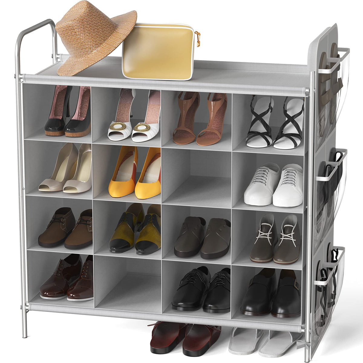 Simple Houseware 4-tier 16-cube shoe cubby rack gray keeps shoes organized