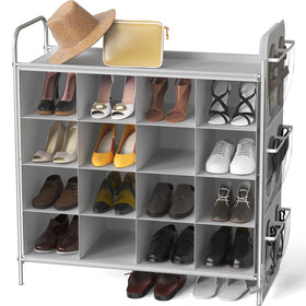 Simple Houseware 4-tier 16-cube shoe cubby rack gray keeps shoes organized
