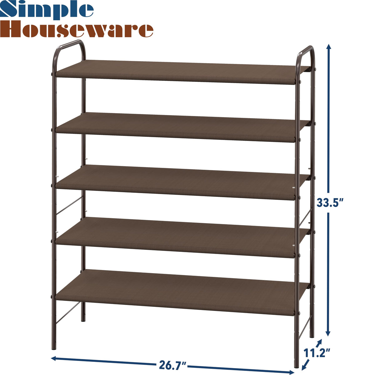 Simple Houseware 5-tier shoe rack bronze side view highlights compact closet solution.