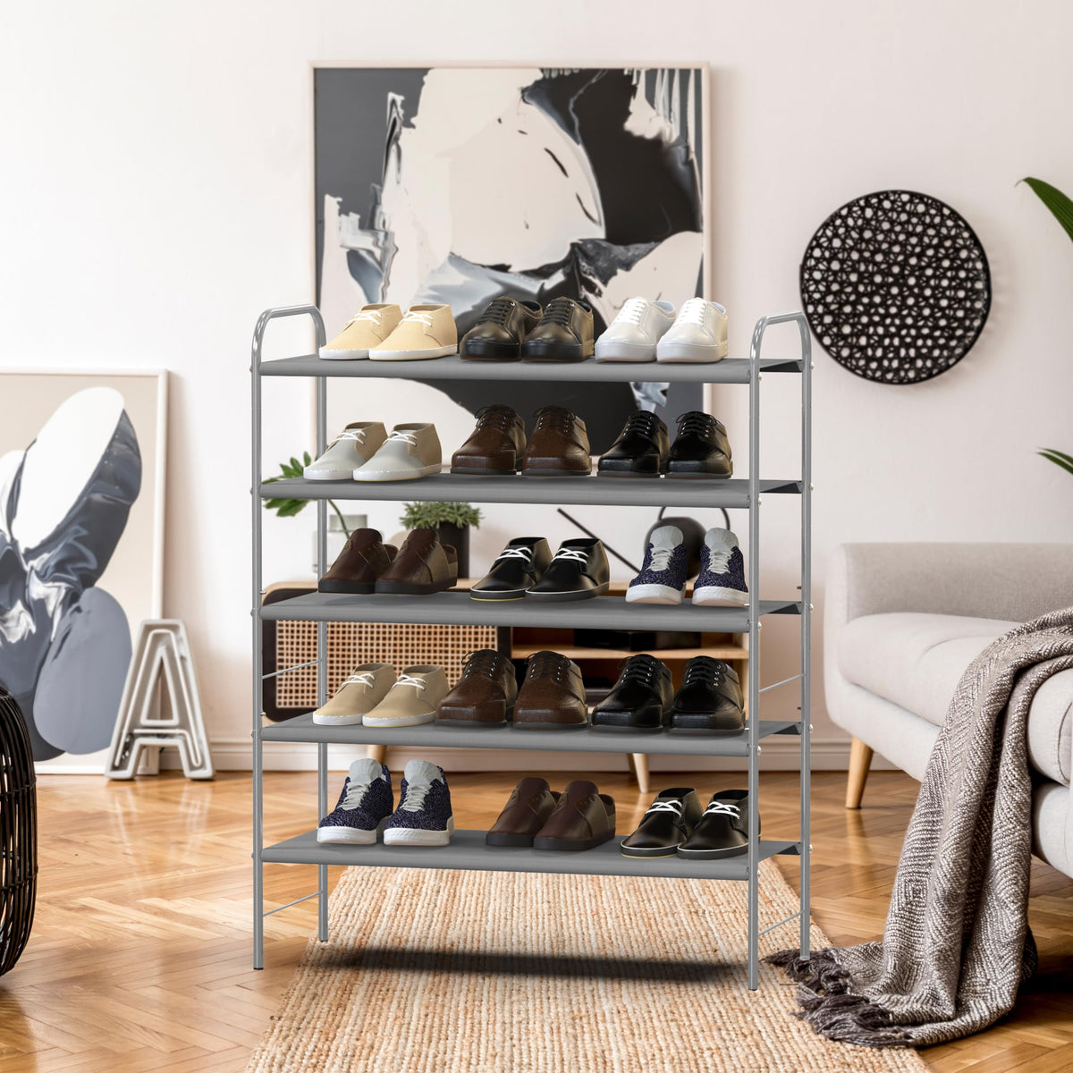 Simple Houseware 5-Tier Shoe Rack bottom storage for slippers.