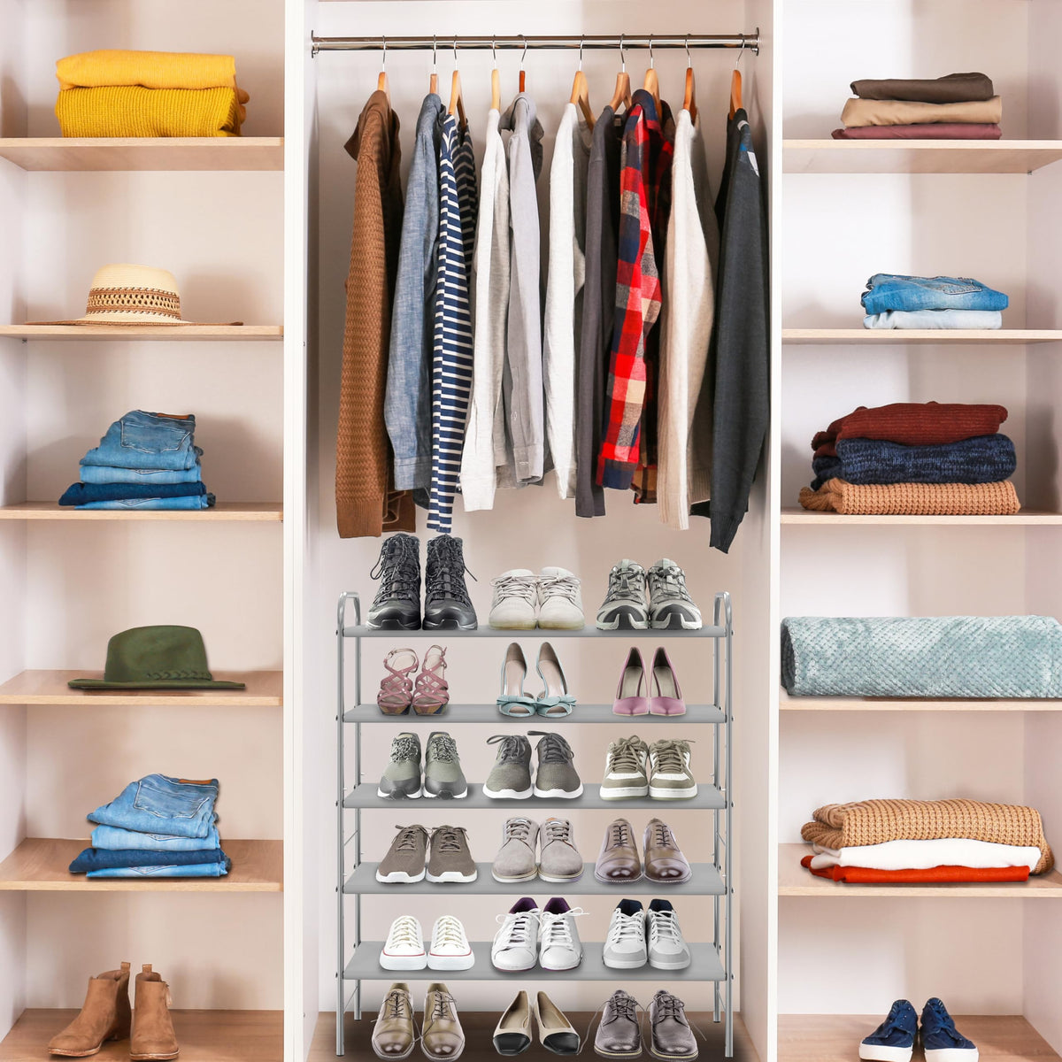 Simple Houseware 5-Tier Shoe Rack removable panel demonstrates customization.