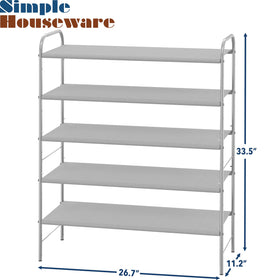 Simple Houseware 5-Tier Shoe Rack side view highlights durable shelves and grey fabric.