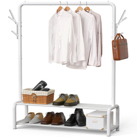 Simple Houseware 52-inch closet rack with shelves provides sturdy, accessible clothing storage.