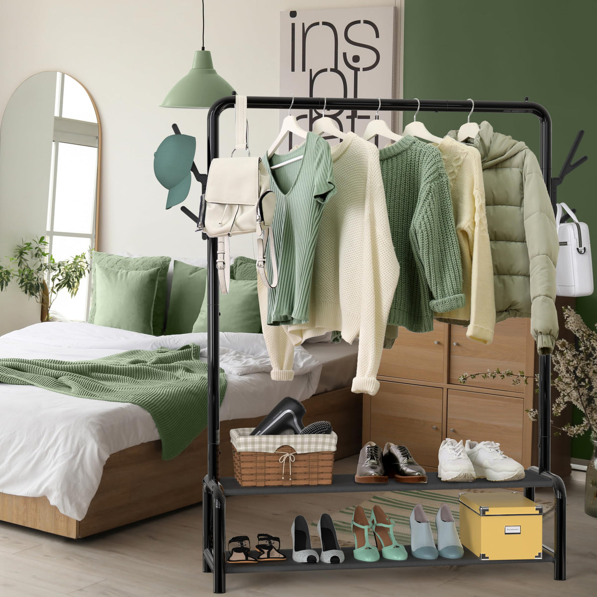 Simple Houseware 52-inch rack with storage shelves keeps shoes and bins neatly organized