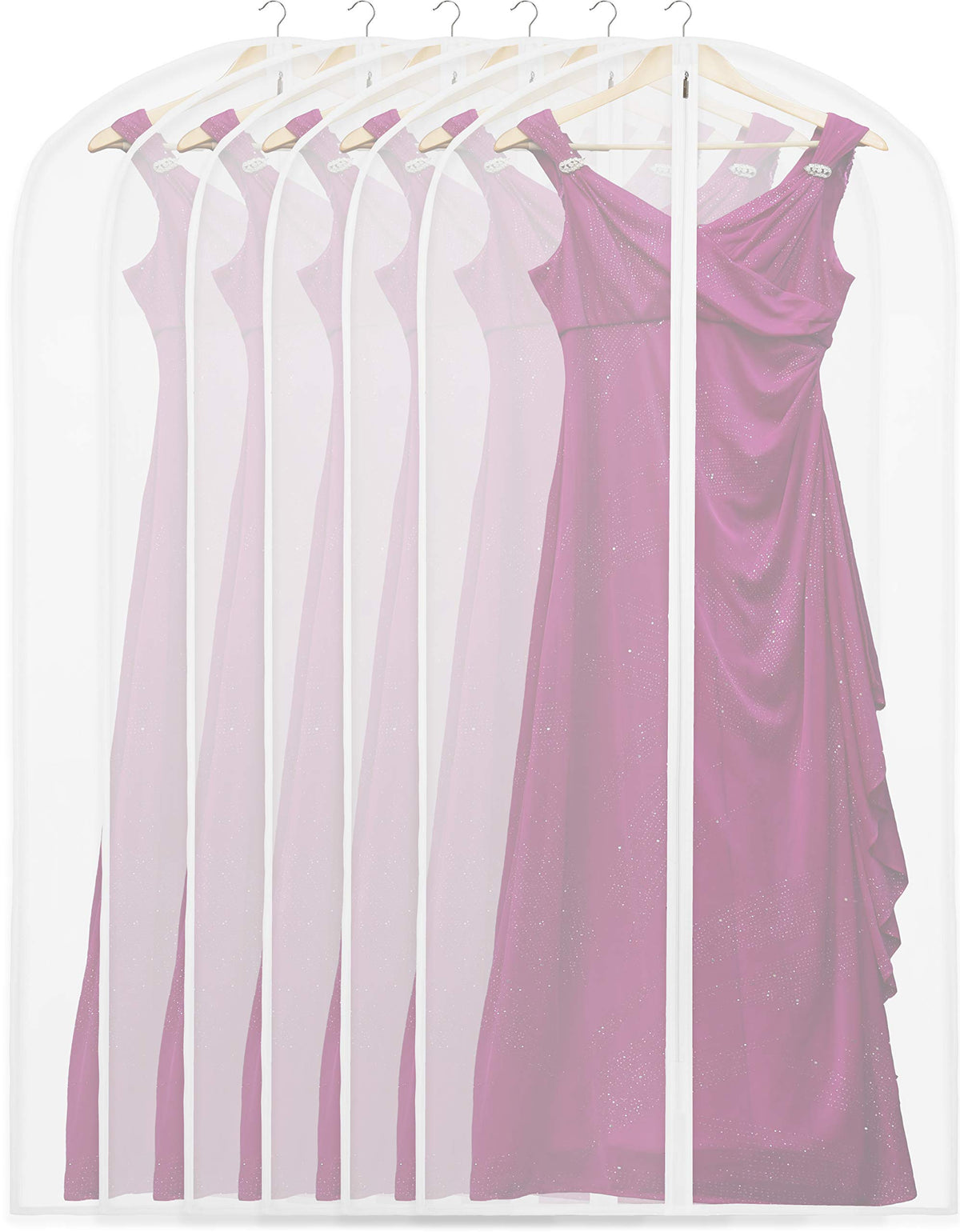 Simple Houseware 60 inch clear garment bags with zipper protecting long dresses from dust