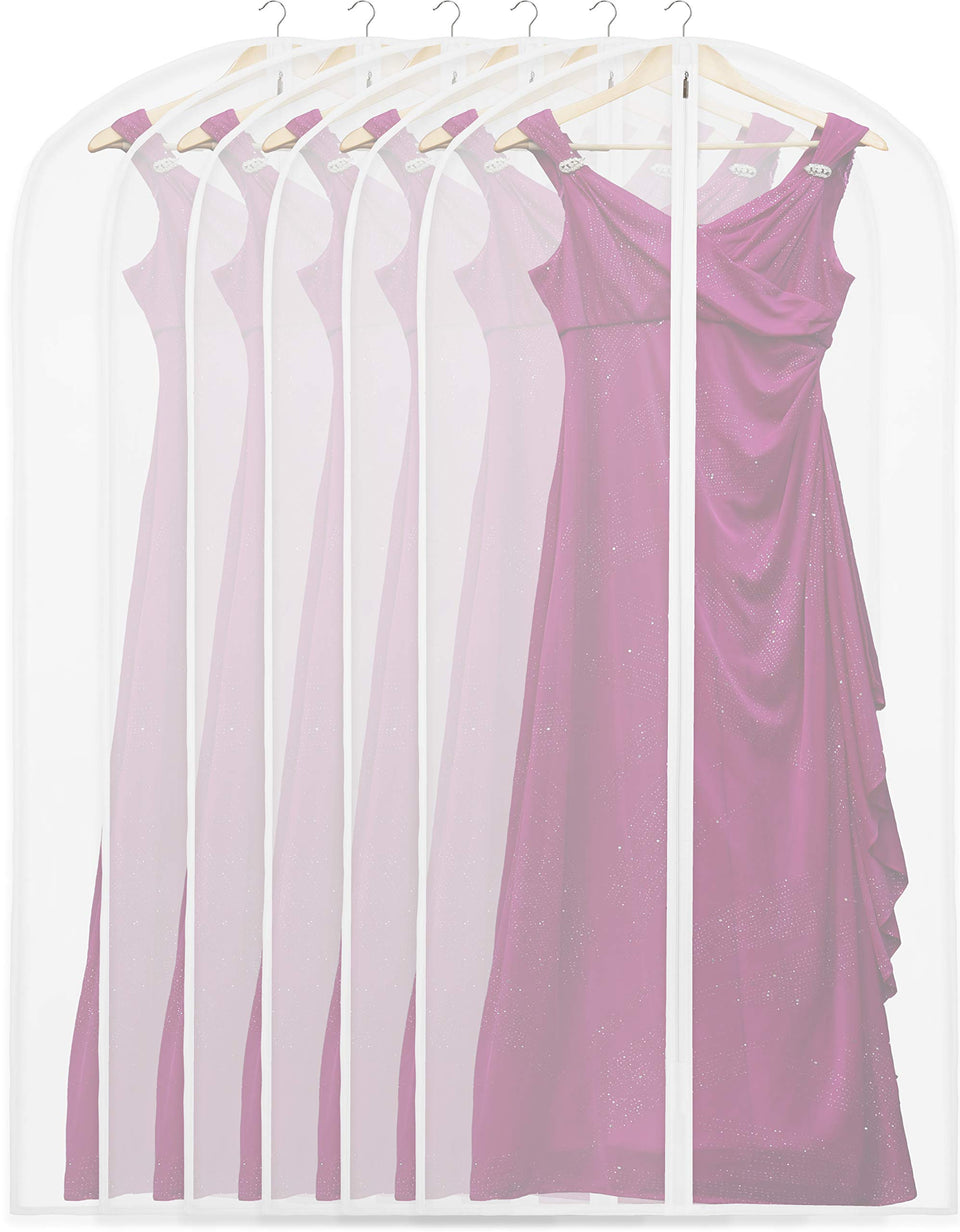 Simple Houseware 60 inch clear garment bags with zipper protecting long dresses from dust
