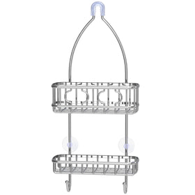 Simple Houseware chrome shower caddy hanging in a shower, keeping essentials organized