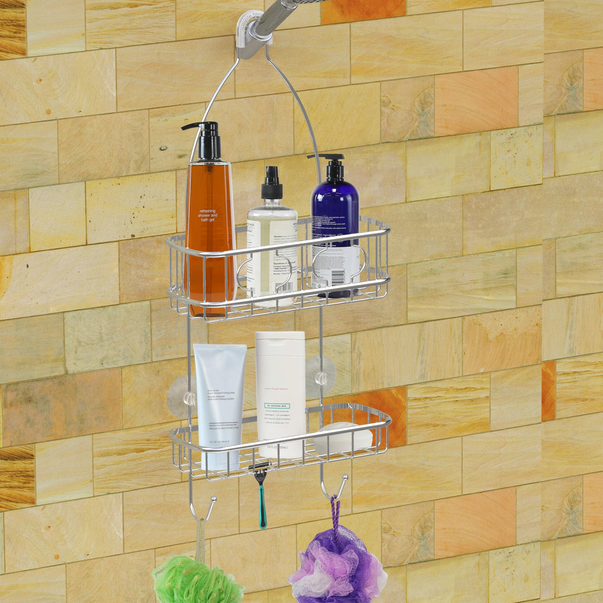 Simple Houseware chrome finish resists rust for long-lasting bathroom organization