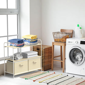 Closet organizer demonstrating toy and clothing organization.