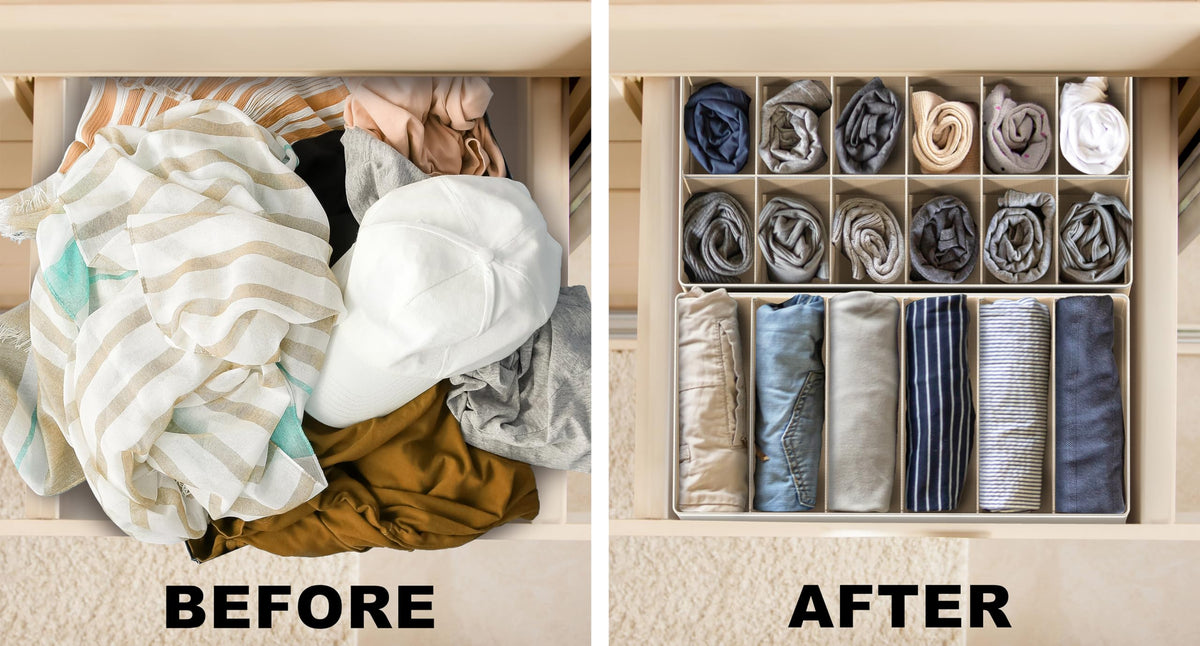 Simple Houseware 24-cell bin organizes socks in a compact grid.