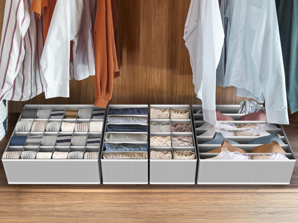 Simple Houseware modular bins fit various drawer layouts for flexible organization.