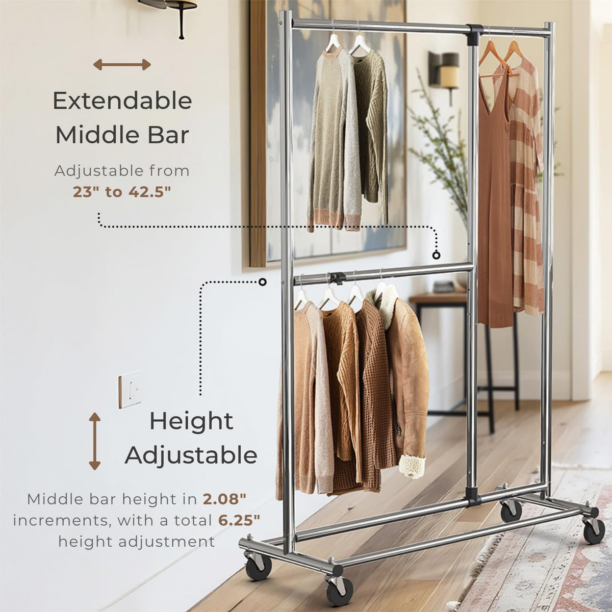 Simple Houseware caster wheels enable smooth mobility across floors.