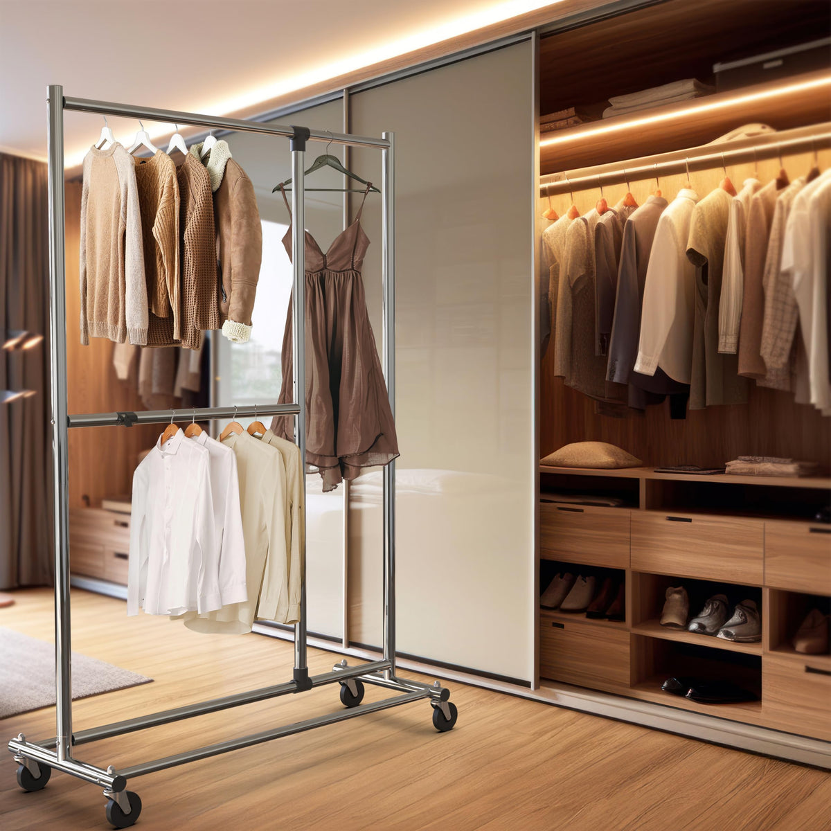 Simple Houseware height-adjustable middle bar with 2.08 inch steps for a custom fit.