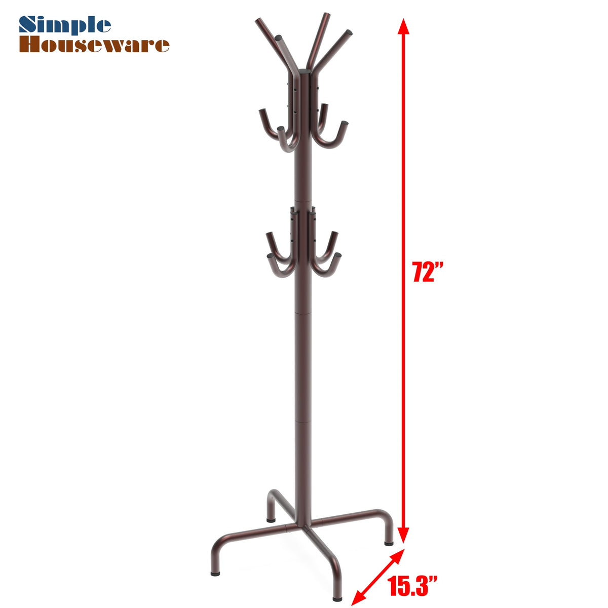 Simple Houseware coat hanger with dimensions showing space-saving profile and height.