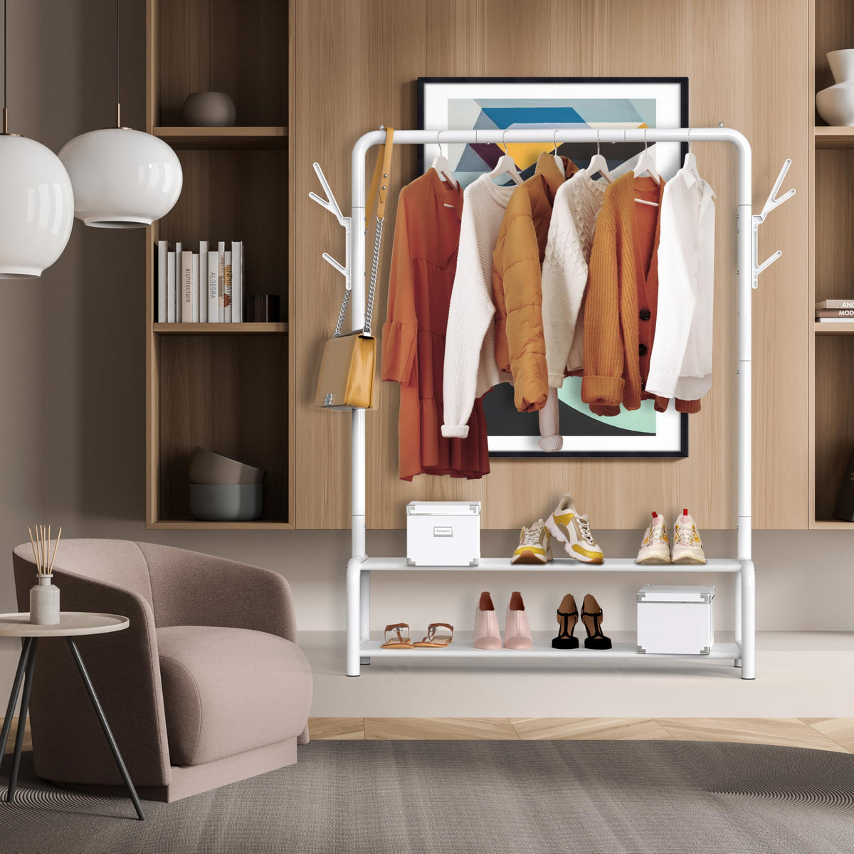 Simple Houseware coat and hat hooks for easy accessory storage.