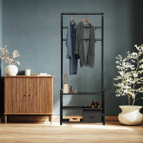 Simple Houseware fabric shelves provide extra storage and shoe space