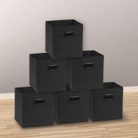Simple Houseware fabric bin on bedroom or living room shelf for toys or books.