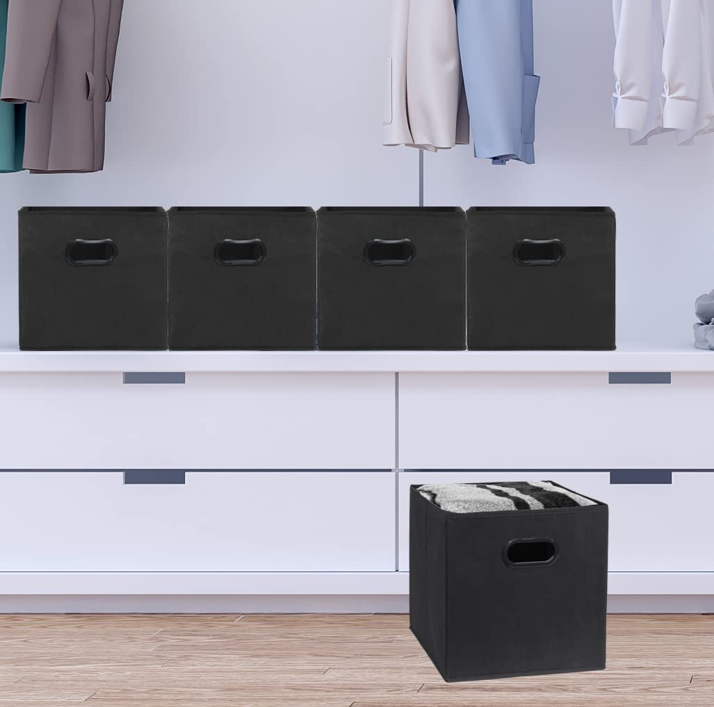 Simple Houseware cube bin on a shelf with side handle for easy access.