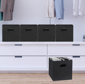 Simple Houseware cube bin on a shelf with side handle for easy access.