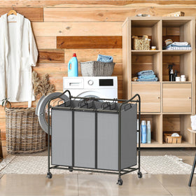 Simple Houseware dark-grey bags and cart show the coordinated laundry system.