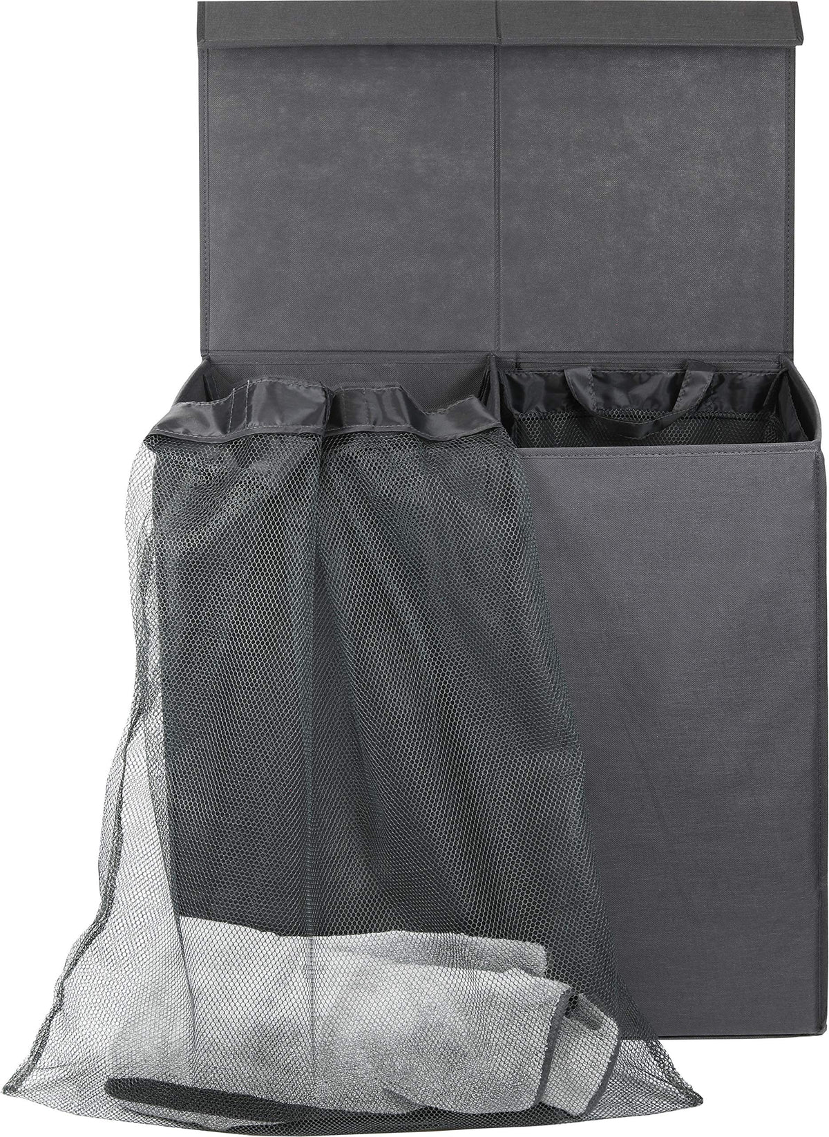 Simple Houseware dark grey hamper fits compact spaces in closet or bathroom.