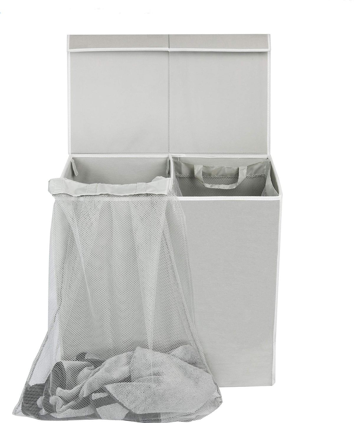 Simple Houseware double laundry hamper dimension 23x13x22.75 inches fits in most closets.
