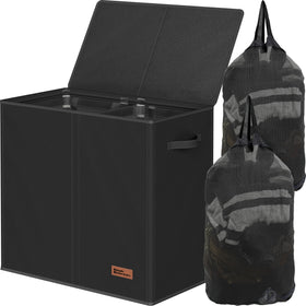 Simple Houseware double laundry hamper with lid and removable bags keeps laundry organized.