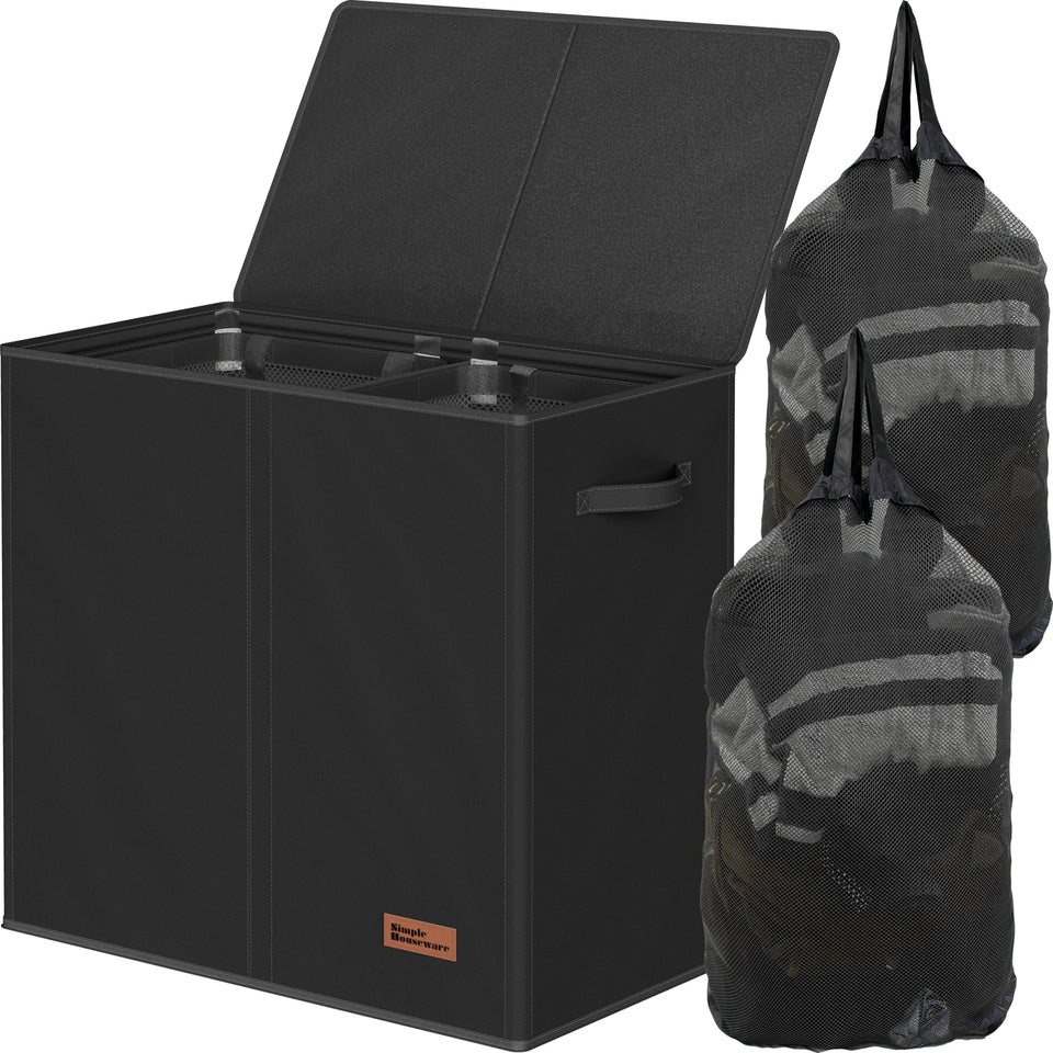 Simple Houseware double laundry hamper with lid and removable bags keeps laundry organized.